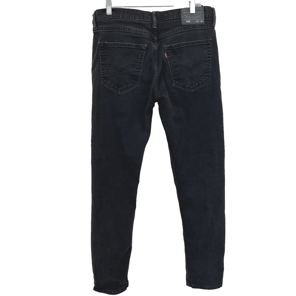 Levis 512 Mens Jeans 34x34 Actual 36x31 Black Denim Slim Taper Leg Zip Fly